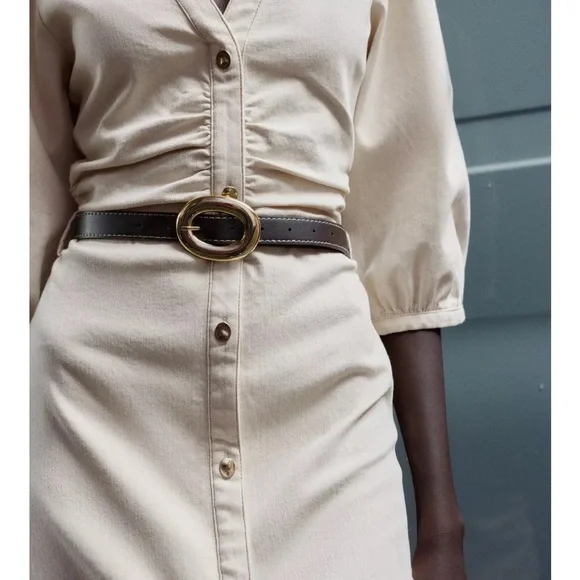 Zara Cream Midi Dress with Belt - Picture 4 of 11